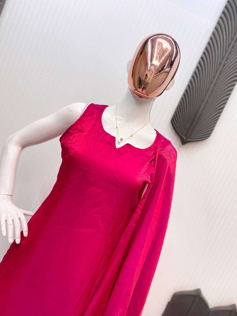 Women's Fendi Silk Solid Semi Stitched Sleeveless Kurti With Salwar and Dupatta set - Image 2